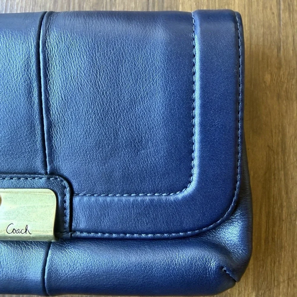 Vtg Coach Kristin Large Wristlet Leather Demi Purse Marine Blue Clutch Bag Y2K